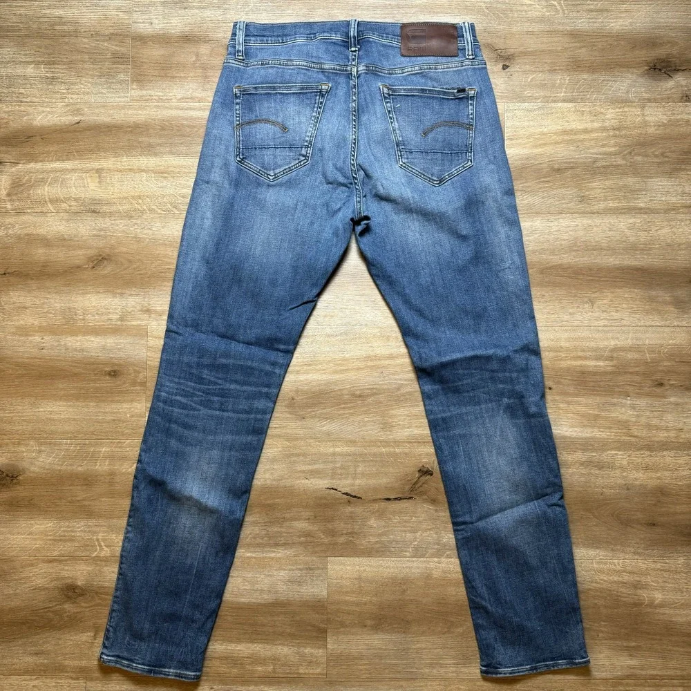 G-Star RAW Jeans Mens 31x32 Blue 3301 Slim Fit‎ Stretch Medium Wash Denim Pants